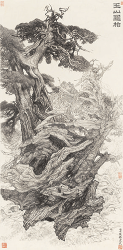罗建武(b.1944)《玉山圆柏》 纸本水墨140cm×69.5cm 2013年