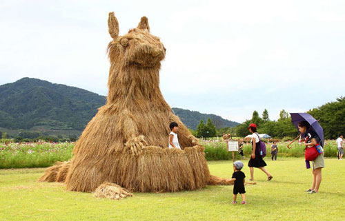 日本香川县和新泻县的水稻秸秆艺术造型雕塑欣赏
