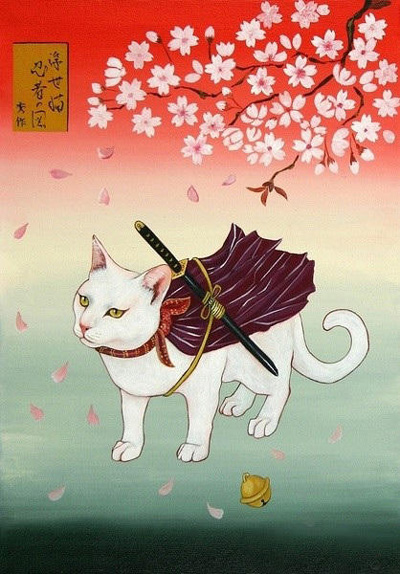 日本插画家田中秀治笔下的浮世忍者猫