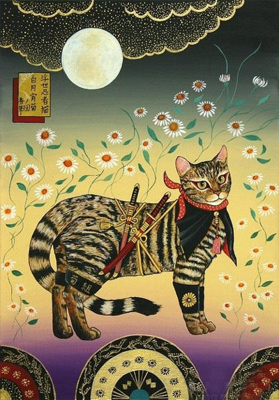 日本插画家田中秀治笔下的浮世忍者猫