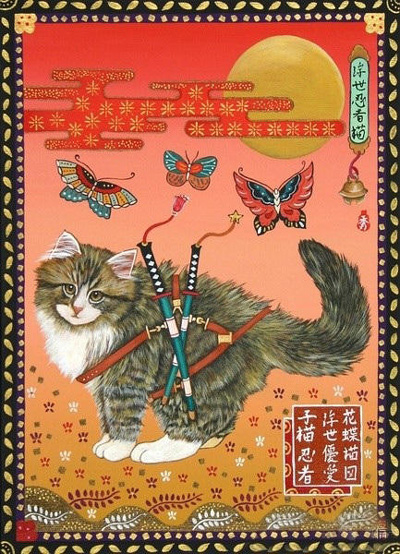 日本插画家田中秀治笔下的浮世忍者猫