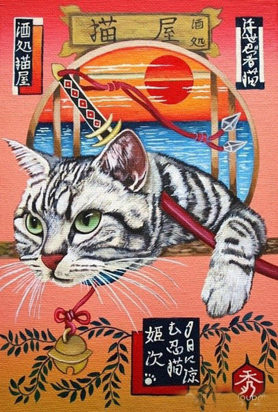 日本插画家田中秀治笔下的浮世忍者猫