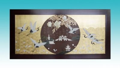    刻漆宝螺镶嵌《花月拥扬州》挂屏   