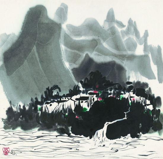   (百雅轩参展作品 吴冠中 《高山流水》 水墨)