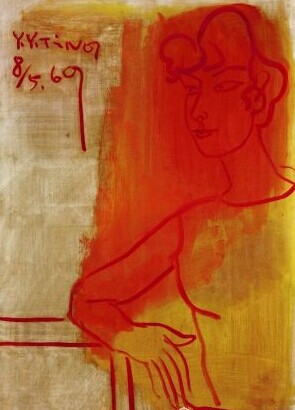 丁衍庸(1902-1978)《橘色仕女》。