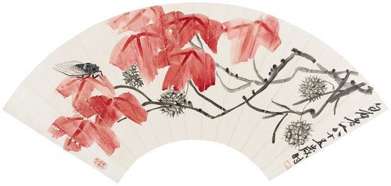 齐白石 秋蝉红枫 设色纸本 扇面齐白石 秋蝉红枫 设色纸本 扇面