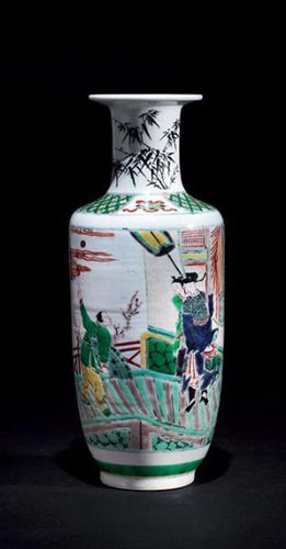 清康熙五彩人物故事纹棒槌瓶 高27.5cm