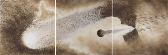   　　马永强 飞沙2013-10，布面综合材料，200x600cm,2013 文/彭锋