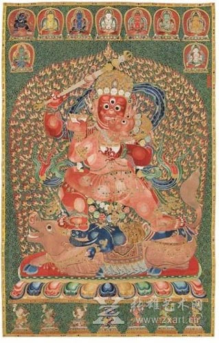 美国私人珍藏 明永乐御制红阎摩敌刺绣唐卡 335.3 x 213.4 公分  348440000港元成交