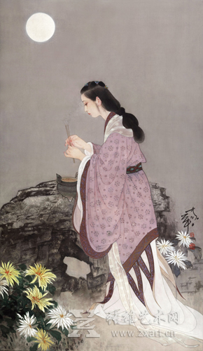 何家英作品《貂蝉拜月》