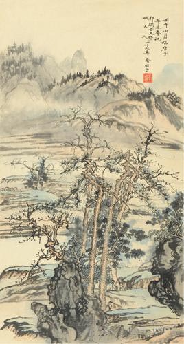 俞继曾 深林山景 设色纸本 屏轴 61×33 cm