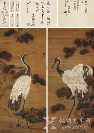 林良《松鹤延年 （二幅） 对屏立轴》以690万元成交