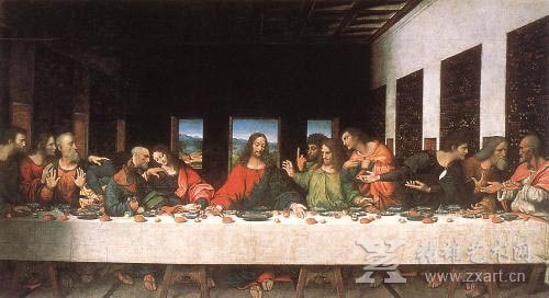 达.芬奇 ，《最后的晚餐》，油画 ，420X910厘米，1495-1498年 ，米兰圣玛利亚德尔格契修道院