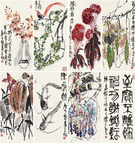 Lot 27  陈大羽 《万紫千红八屏》 97×45cm×8