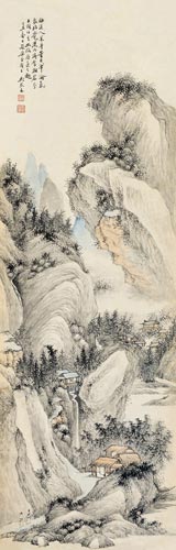 吴琴木 溪山高隐  设色纸本 镜片  130x41cm