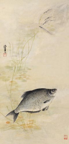 陈佩秋 游鱼图  设色纸本 镜片  91x44cm