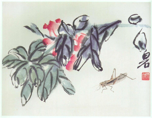 凤仙花蚂蚱（花果草虫册页之二） 