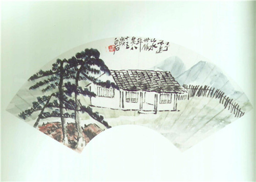 松树白屋（扇面）