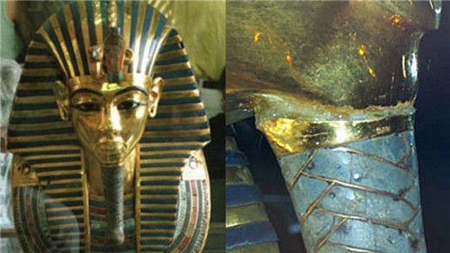 埃及博物馆给法老面具粘胡子用错胶