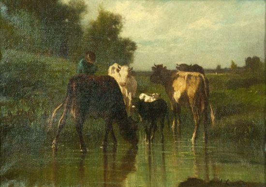  1981    《池塘里的牛群》 安德烈· 高戴斯 André Cortès (1866-1920) 布面油画 33×46cm