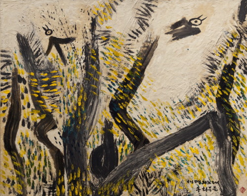 松花纷纷 72×89cm 构树纸 水墨 色彩 1997