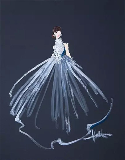 ▲ Katie Rodgers用棉花棒画的菲丽希缇·琼斯（Felicity Jones）的礼服