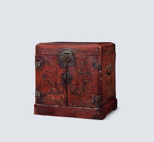 明末清初 红漆彩绘龙纹官皮箱