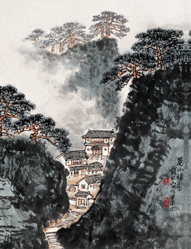 钱松嵒 《万山积翠》 局部图