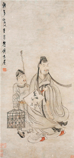   ◀明·陈洪绶 右军拢鹅图 纸本 107×45.6cm