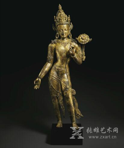 尼泊尔 鎏金铜观音立像