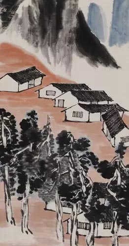 《山水十二条屏》之四《柏树森森》局部