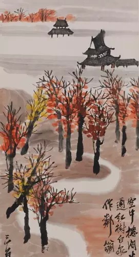 《山水十二条屏》之十一《红树白泉》局部