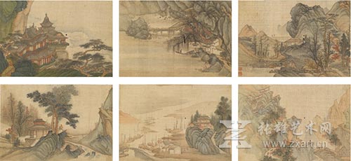 杜甫诗意图 设色绢本 三十开冊