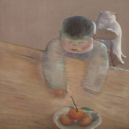   王竹 被猫唆使 2014 绢本水墨 60x60cm    