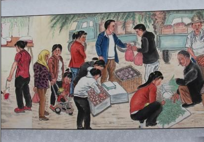 3月30日至4月6日，甘肃平凉市草根画家李世荣精心绘画的《芮鞫农贸图卷》及个人100多幅风俗画展在平凉亮相。　郭惠民　摄