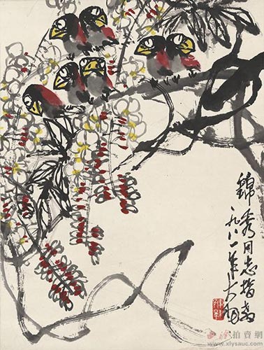 陈大羽 枝头鸟趣图