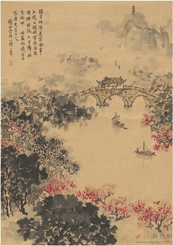 钱松嵒  花雨归路图  