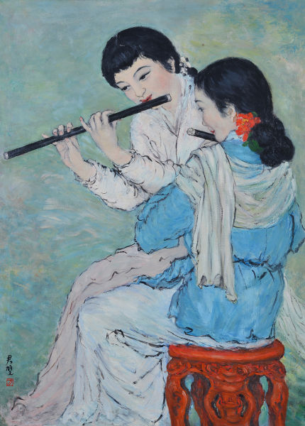 吹笛少女_1960年_布面油画_110x81cm