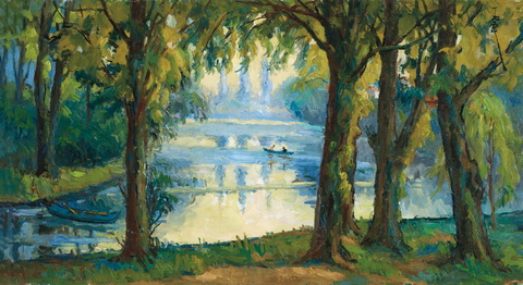潘玉良 《巴黎湖景》 布面 油画 45.5×81.5cm