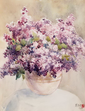 萧淑芳 《瓶花》  纸本 水彩  45×33cm