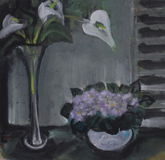   林风眠 百叶窗瓶花 65x67cm 纸本设色