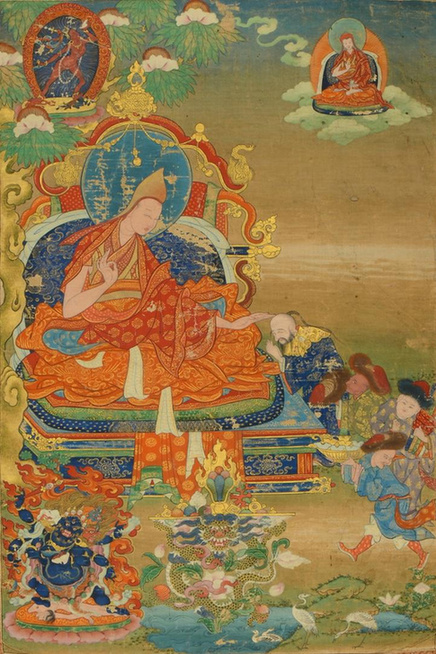 18世纪中期 五世达赖喇嘛唐卡 49cm×33cm