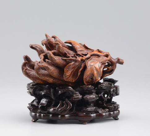 清代 竹根雕佛手摆件L14cm