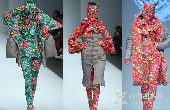 张馨予的礼服创意来自这里：胡社光2015秋冬发布会，华丽丽的“东北大棉袄”秀。