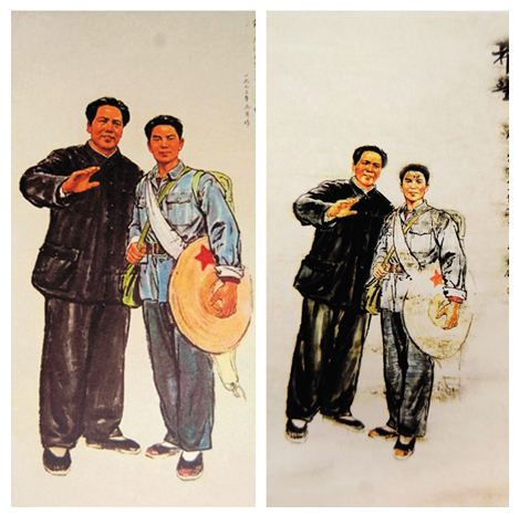   左：师峰光真迹作品 右：林墉伪作    