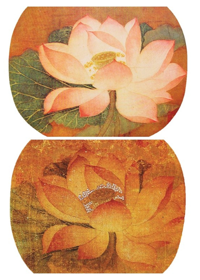南宋出水芙蓉图 上为真迹 下为伪作