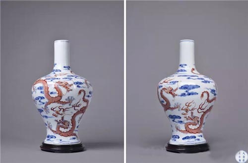 清雍正 御窑青花矾红“飞龙在天”甘露瓶