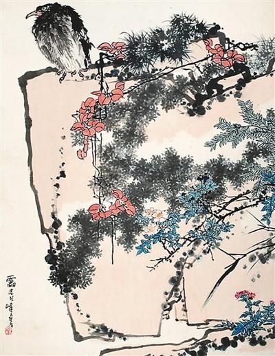   潘天寿《鹰石山花图》以2.79亿元成交。  