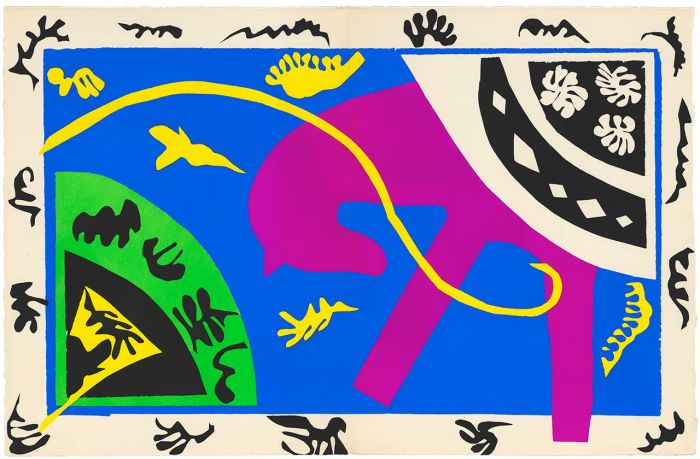   亨利·马蒂斯的“马、骑马人以及小丑”，来自1947年作品集《爵士》，法国亚契纸上的模板。（版权：2015 Succession亨利·马蒂斯/纽约艺术家权力协会）