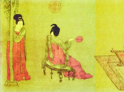  唐《挥扇侍女图》中手持团扇的女性
